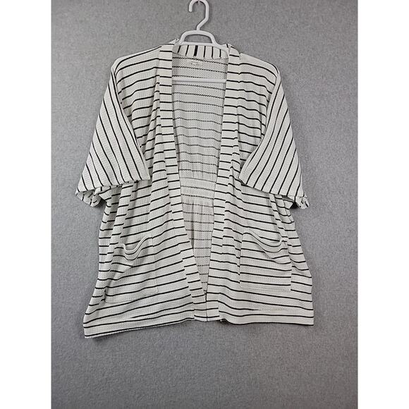 Maurices White Striped SS Waffle Knit Smocked Back Cardigan Women Plus 2X 3X - Picture 1 of 13